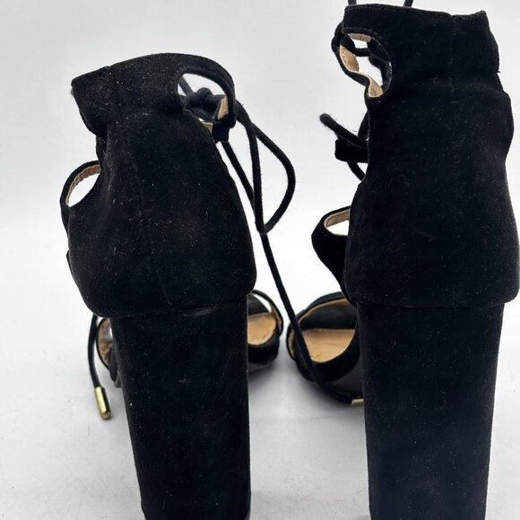 Charlotte Russe Sienna Black Lace Up Suede Heels Sandals Dress Evening Party 6 - Picture 6 of 8